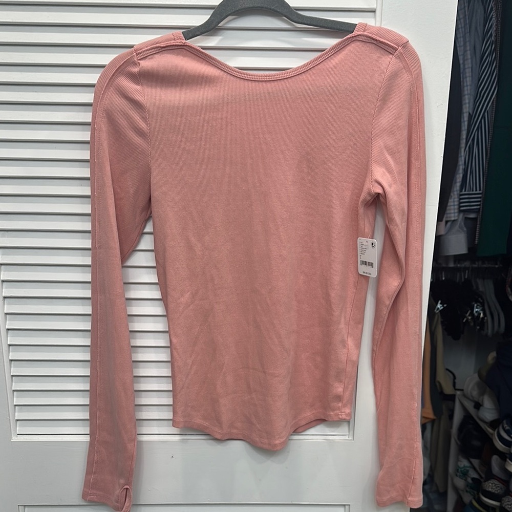 Free People Pink Fitted Long Sleeve Blouse